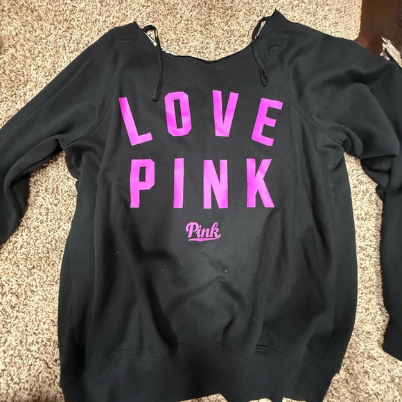 Victoria's Secret Tops - Victoria's Secret Black Sweatshirt with Pink Lettering